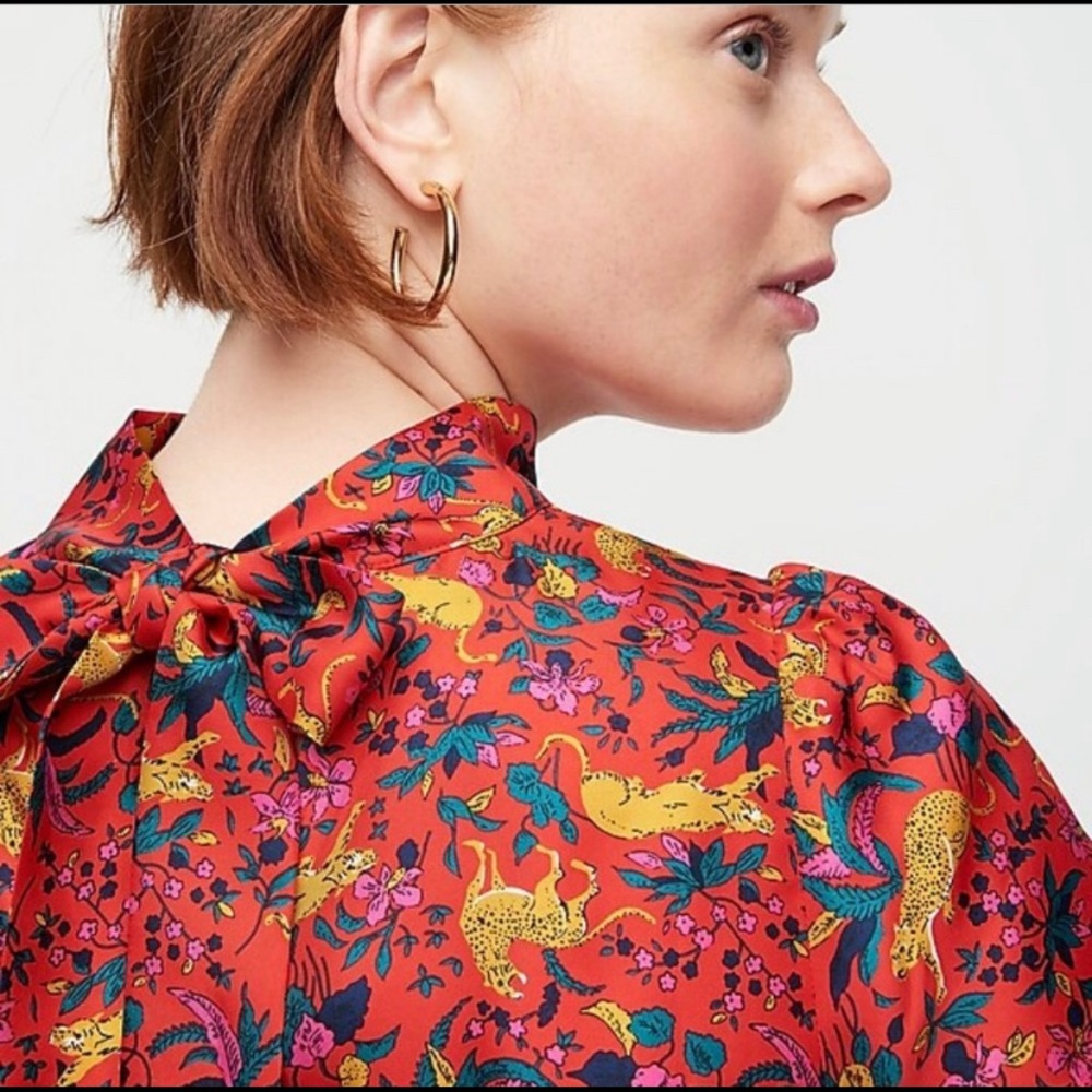 J Crew Collection Silk Jungle Cat Blouse